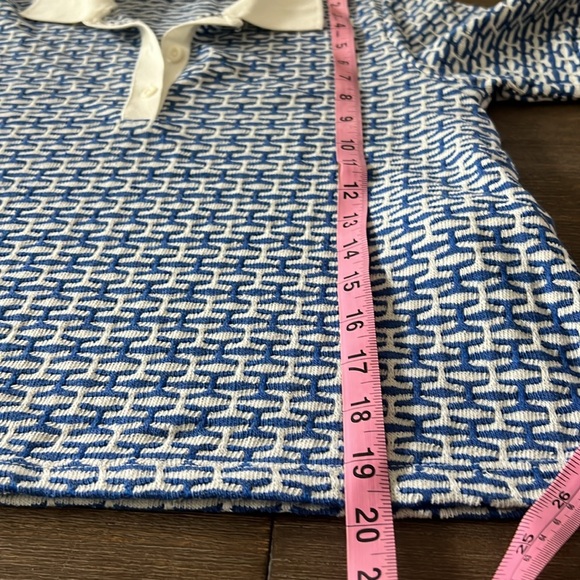 Zara Blue and White Jacquard Geo Tennis Prep Retro Polo Top Size Small NWT - Picture 7 of 9